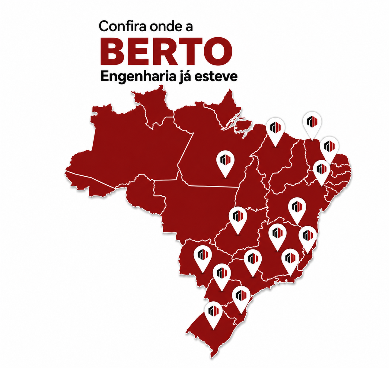 Mapa do Brasil mostrando os estados onde a BERTO Engenharia realizou projetos